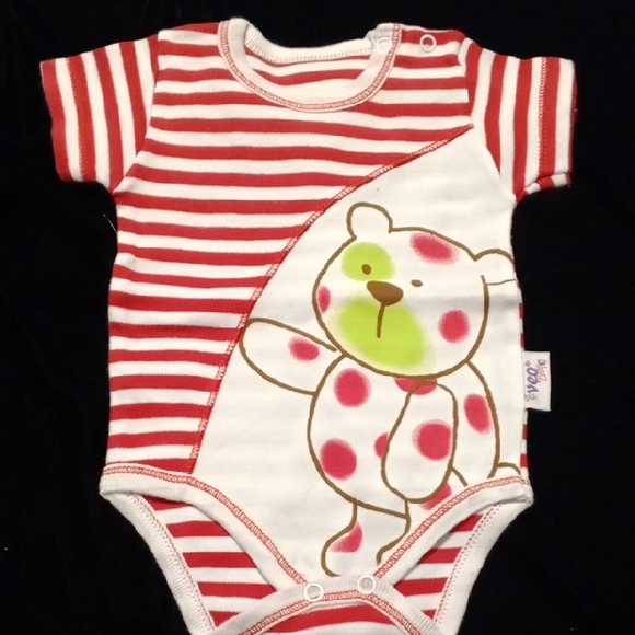 Striped Red and White Kids Bodysuit with Bear Design - Picture 1 of 6